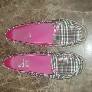DC Villainess jute plaid slip-on twine shoes, pink, 8.5